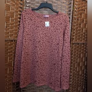 Ragdoll Floral Lace Cutout Peekaboo Pullover Long Sleeve Blouse Top Juniors 3X